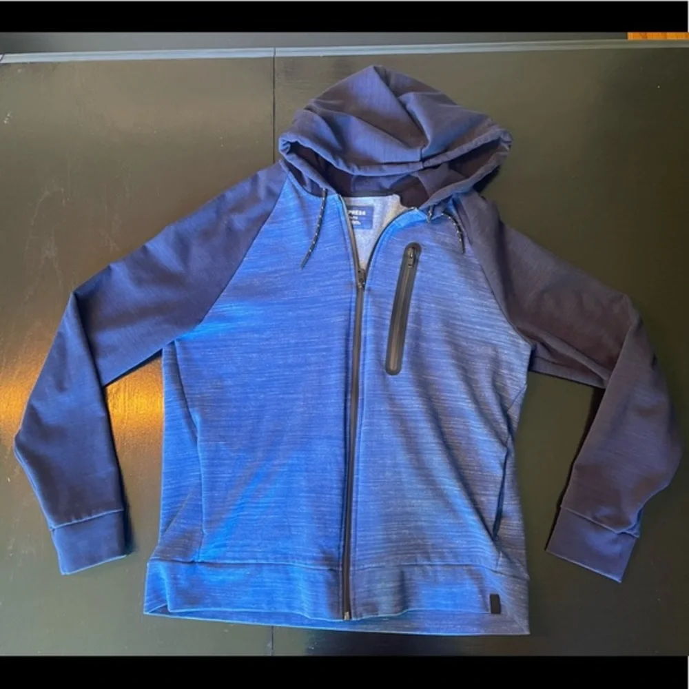 Express XL Short Blue and Black Hoodie Sweatshirt
